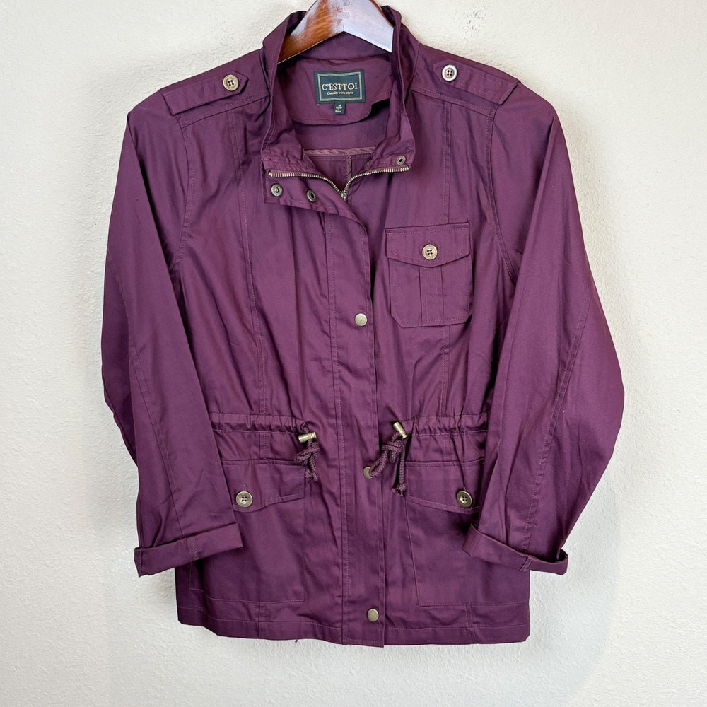C'est Toi Womens Medium Utility Jacket Purple Cotton Drawstring Waist